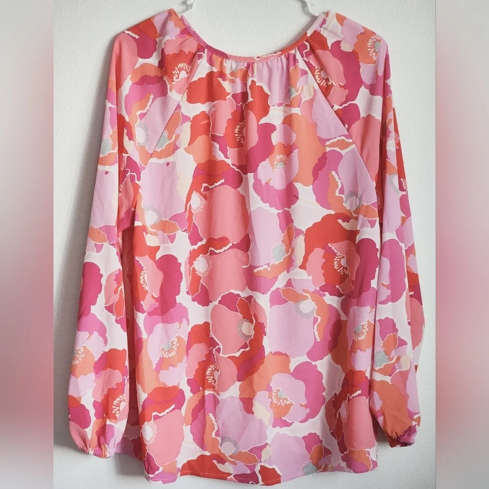 Adyson Parker Floral Print Long Sleeve Pullover Blouse Sz L - Picture 6 of 7